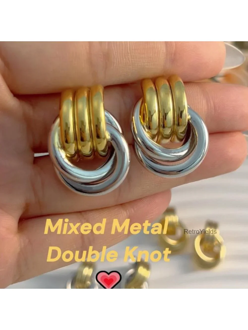 Chunky Knot Dangle Earrings 14K Gold Plated Statement Drop Jewelry